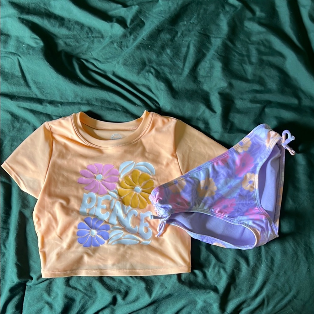 Kids Swim Set - Peach and Purple Floral